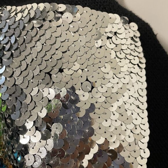 Vintage Victoria Harbour Black Sequin Argyle Sweater Embellished Holiday Medium - Picture 9 of 11